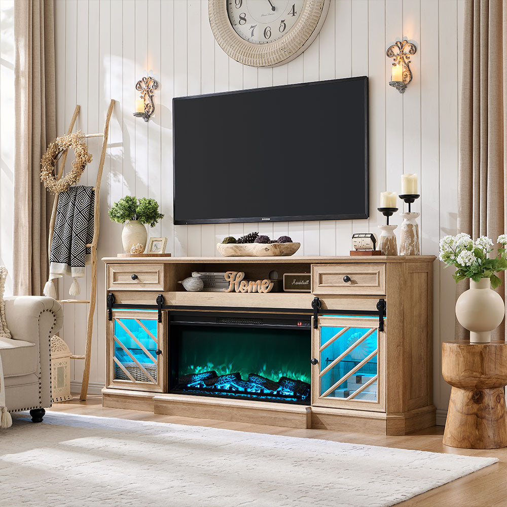 OKD 75” Fireplace TV Stand for 85 Inch TV, with 36” Electric Fireplace