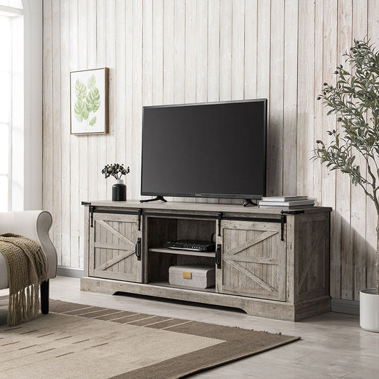 OKD Farmhouse TV Stand for 75 Inch TV with Sliding Barn Door