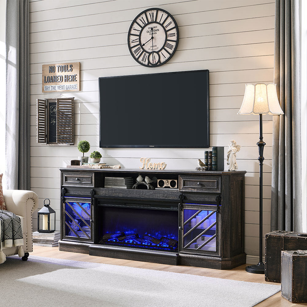 OKD 75” Fireplace TV Stand for 85 Inch TV, with 36” Electric Fireplace