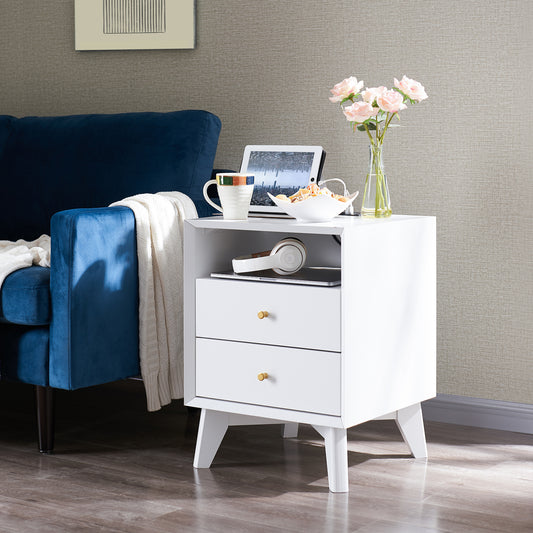 OKD 18 inch Nightstand with Charging Station, Modern End Table with 2 Drawers