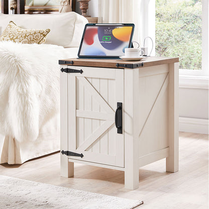 OKD Farmhouse Nightstand with Charging Station, 18 Inch Farmhouse End Table