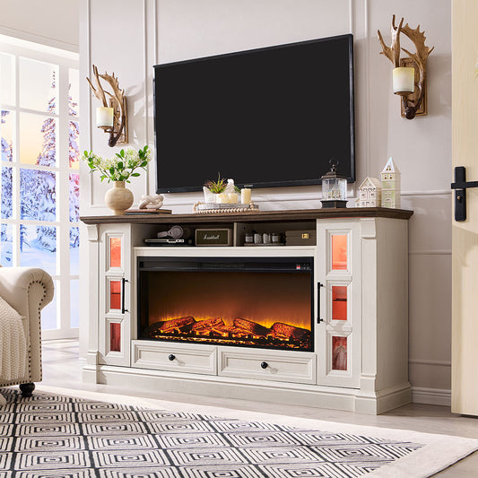 OKD 36" Tall Farmhouse Fireplace TV Stand with 42" Electric Fireplace