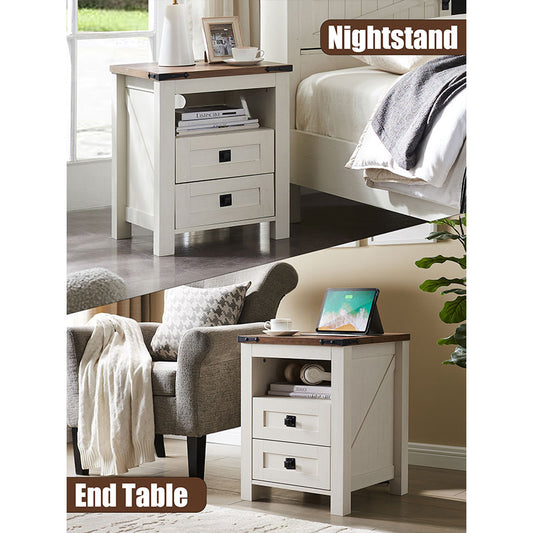 OKD Nightstand with Charging Station, End Table, Side Table with 2 Drawers Storage Cabinet for Bedroom