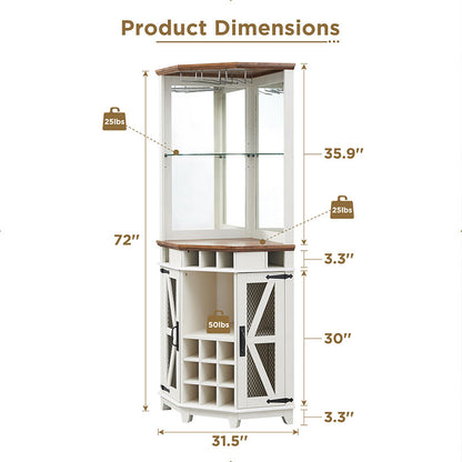 OKD 72 inch Tall Farmhouse Corner Wine Cabinet