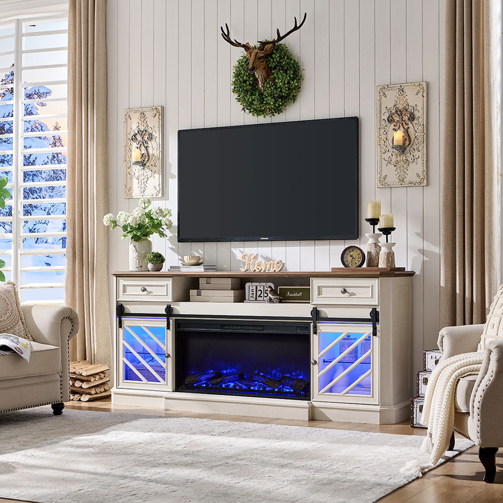 OKD 75” Fireplace TV Stand for 85 Inch TV, with 36” Electric Fireplace