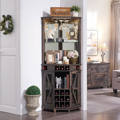 OKD 72 inch Tall Farmhouse Corner Wine Cabinet