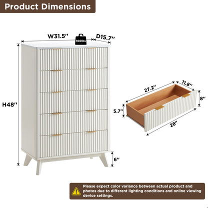 OKD Modern Tall Fluted 5 Drawers Chest
