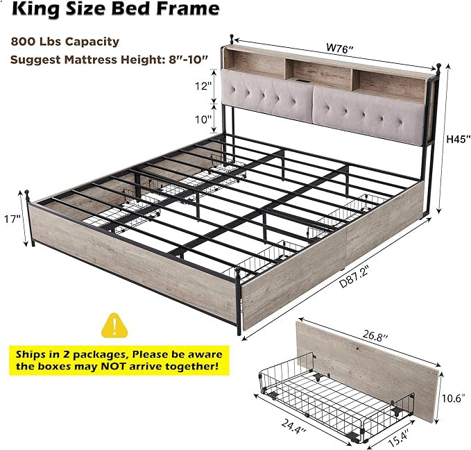 OKD Full/Queen/King Size Bed Frame with 4 Drawers