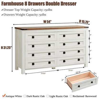 OKD Farmhouse 8 Drawers Dresser for Bedroom, Wood Rustic Wide Chset of Drawers