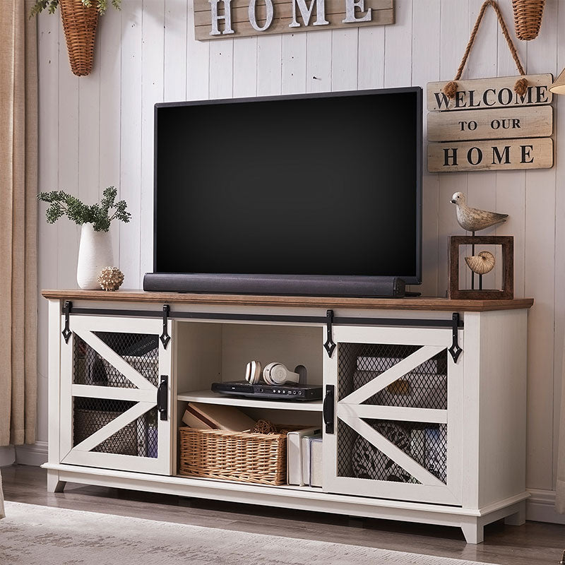 OKD Farmhouse TV Stand With Sliding Barn Door