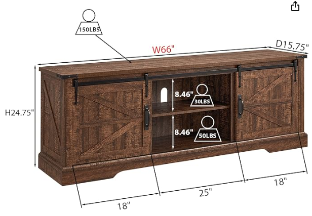 OKD Farmhouse TV Stand for 75 Inch TV with Sliding Barn Door