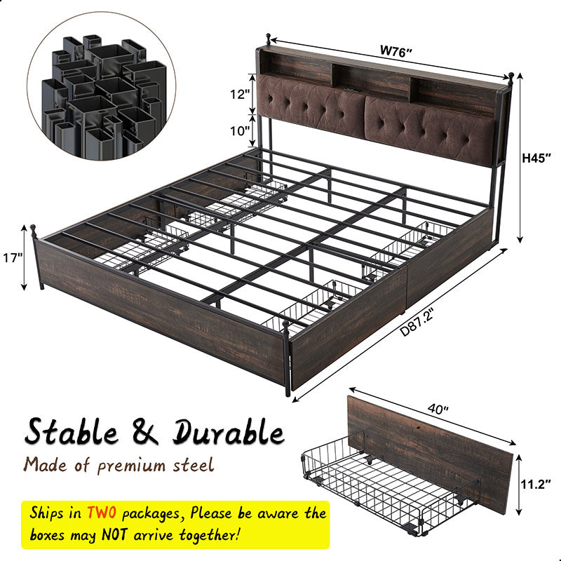 OKD Full/Queen/King Size Bed Frame with 4 Drawers