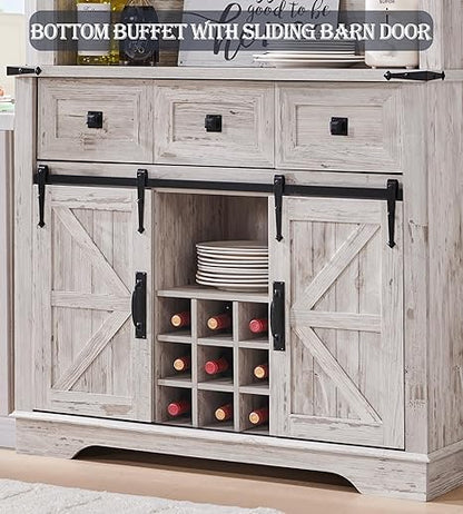 OKD Tall Farmhosue Coffee Bar Wine Cabinet with Sliding Barn Door, Tall Sideboard Buffet Bar Cabinet