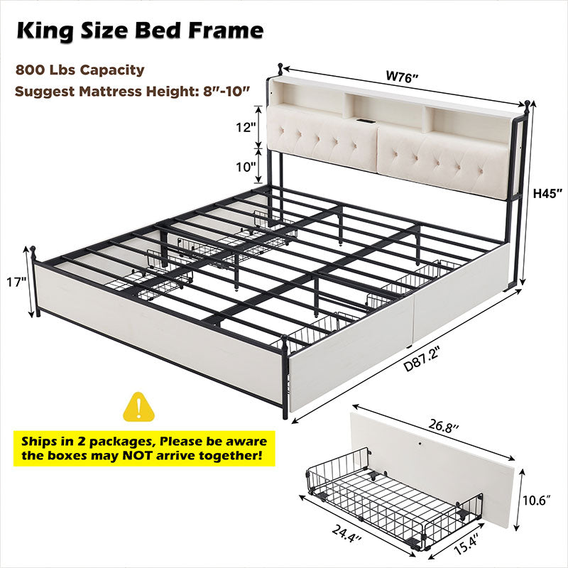 OKD Full/Queen/King Size Bed Frame with 4 Drawers