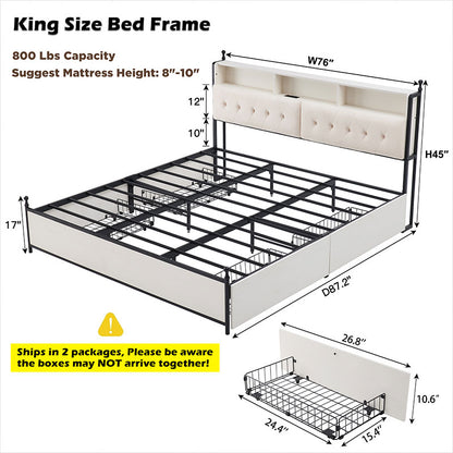 OKD Full/Queen/King Size Bed Frame with 4 Drawers