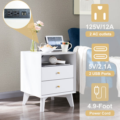 OKD 18 inch Nightstand with Charging Station, Modern End Table with 2 Drawers