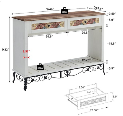 OKD Boho Console Table, Narrow Entryway Table with Drawers