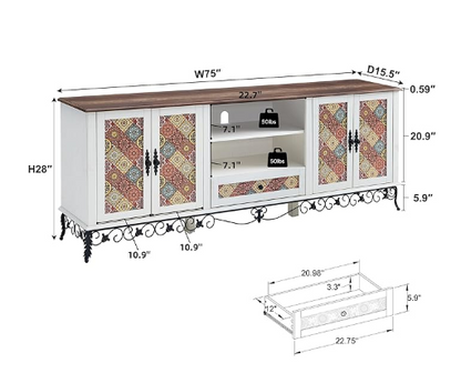 OKD Boho TV Stand 75" Large Wood TV Console Cabinet