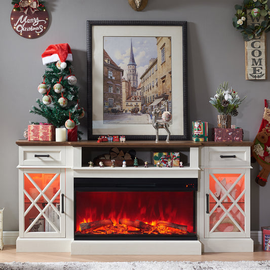 OKD 3-Sided Industrial Farmhouse Electric Fireplace TV Stand With Storage