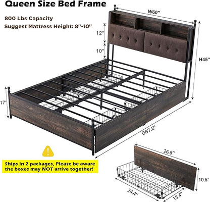 OKD Full/Queen/King Size Bed Frame with 4 Drawers