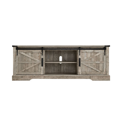 OKD Farmhouse TV Stand for 75 Inch TV with Sliding Barn Door