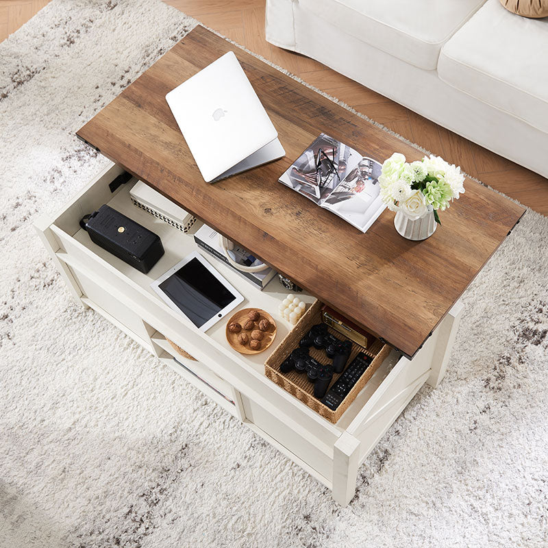 OKD Farmhouse Lift Top Coffee Table with Sliding Barn Door