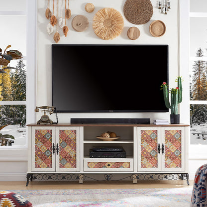 OKD Boho TV Stand 75" Large Wood TV Console Cabinet