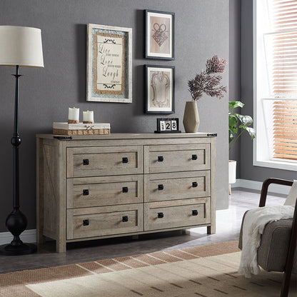 OKD Modern Farmhouse 6 Drawers Dresser, Wood Rustic Wide Chest of Drawers