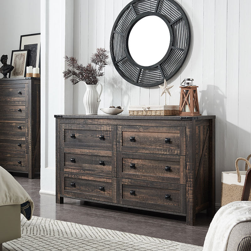 OKD Modern Farmhouse 6 Drawers Dresser, Wood Rustic Wide Chest of Drawers