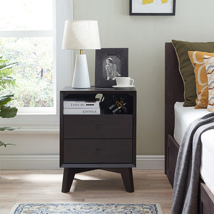 OKD 18 inch Nightstand with Charging Station, Modern End Table with 2 Drawers