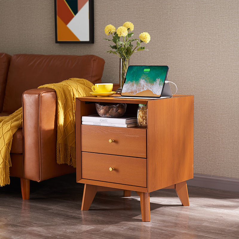 OKD 18 inch Nightstand with Charging Station, Modern End Table with 2 Drawers