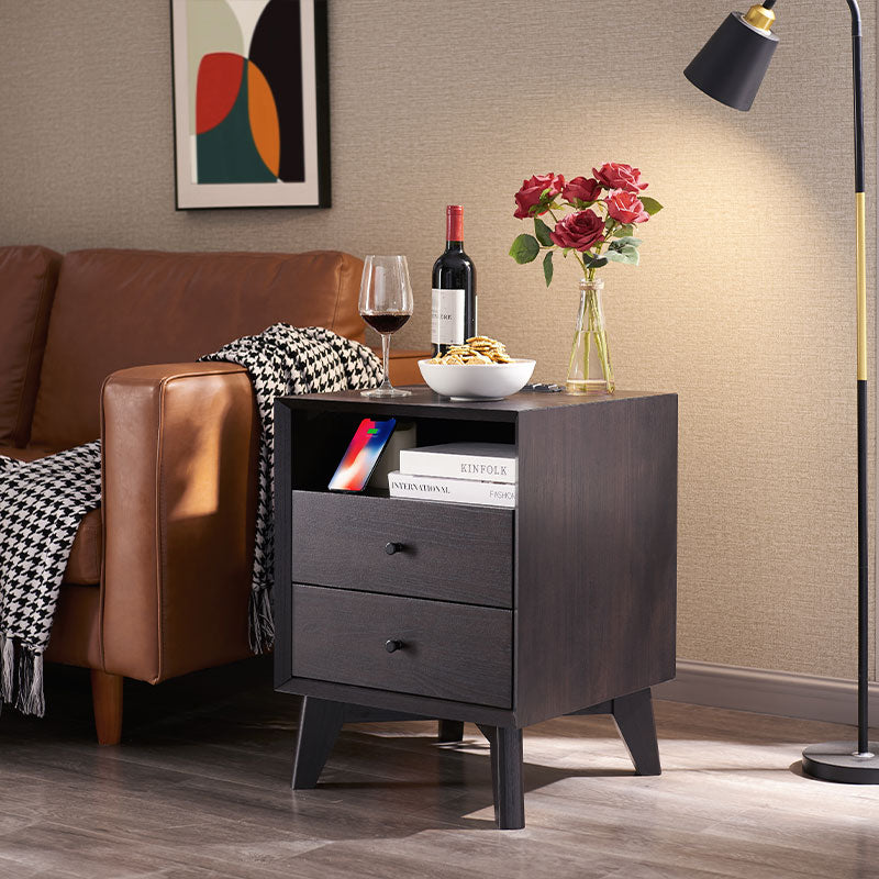 OKD 18 inch Nightstand with Charging Station, Modern End Table with 2 Drawers