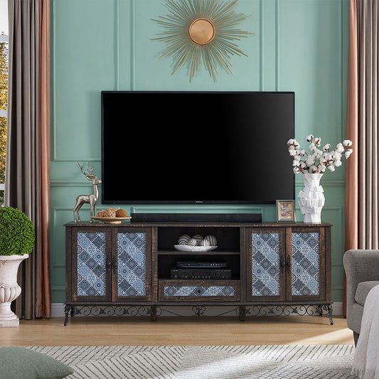 OKD Boho TV Stand 75" Large Wood TV Console Cabinet