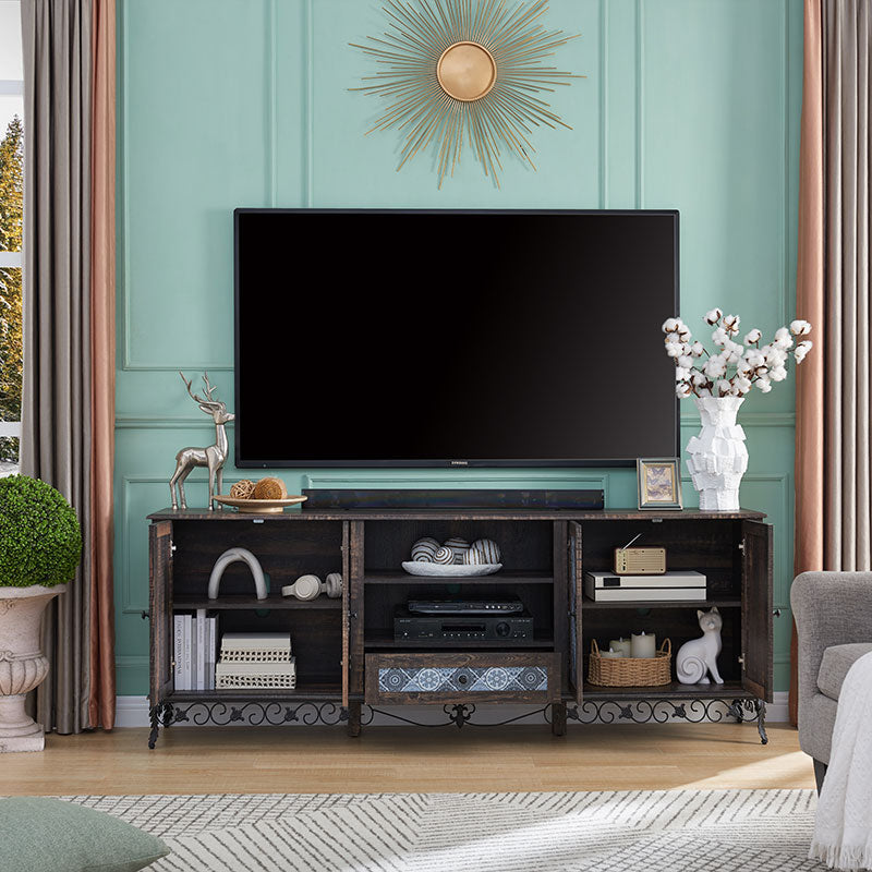 OKD Boho TV Stand 75" Large Wood TV Console Cabinet