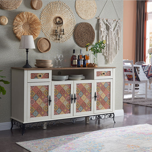 OKD Boho Sideboard Buffet Cabinet, 58" Kitchen Storage Cabinet with 2 Drawers