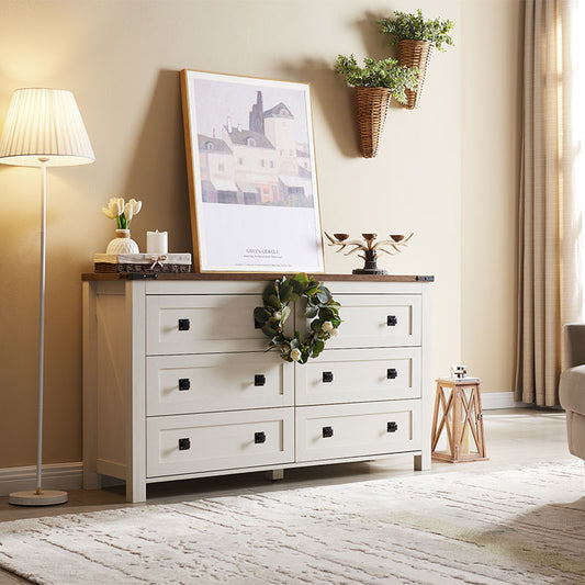 OKD Modern Farmhouse 6 Drawers Dresser, Wood Rustic Wide Chest of Drawers