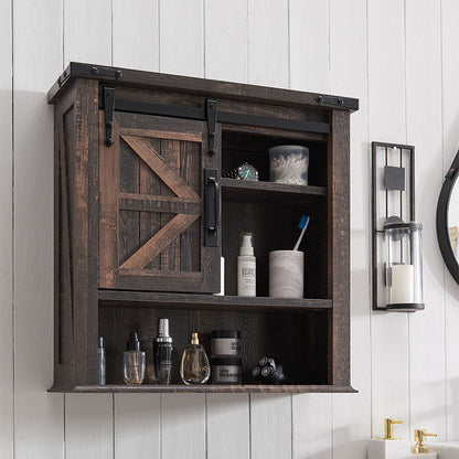 OKD Bathroom Wall Cabinet, Farmhouse Medicine Cabinet with Sliding Barn Door