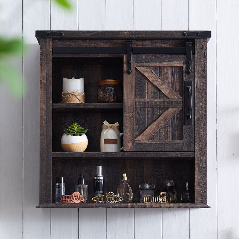 OKD Bathroom Wall Cabinet, Farmhouse Medicine Cabinet with Sliding Barn Door