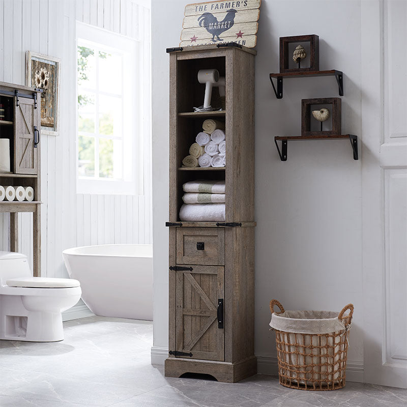 OKD Farmhouse Bathroom Storage Cabinet, Tall Linen Tower for Bathroom