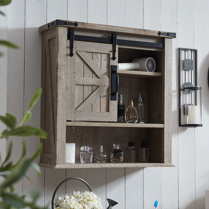 OKD Bathroom Wall Cabinet, Farmhouse Medicine Cabinet with Sliding Barn Door