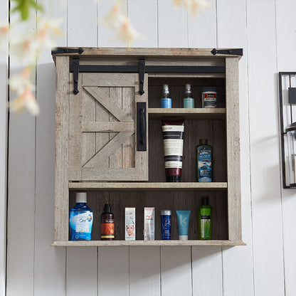 OKD Bathroom Wall Cabinet, Farmhouse Medicine Cabinet with Sliding Barn Door