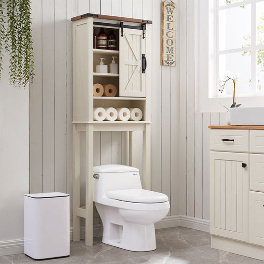 OKD Over The Toilet Farmhouse Storage Cabinet Over Toilet with Sliding Barn Door