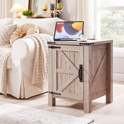 OKD Farmhouse Nightstand with Charging Station, 18 Inch Farmhouse End Table