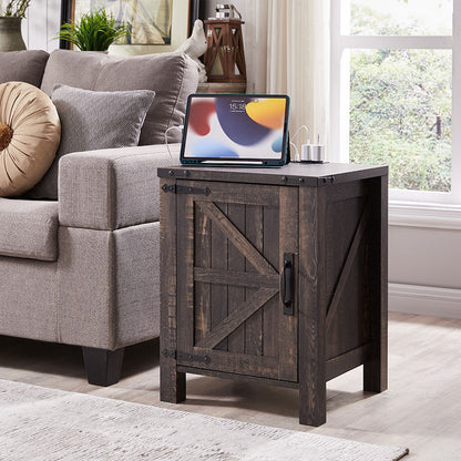 OKD Farmhouse Nightstand with Charging Station, 18 Inch Farmhouse End Table