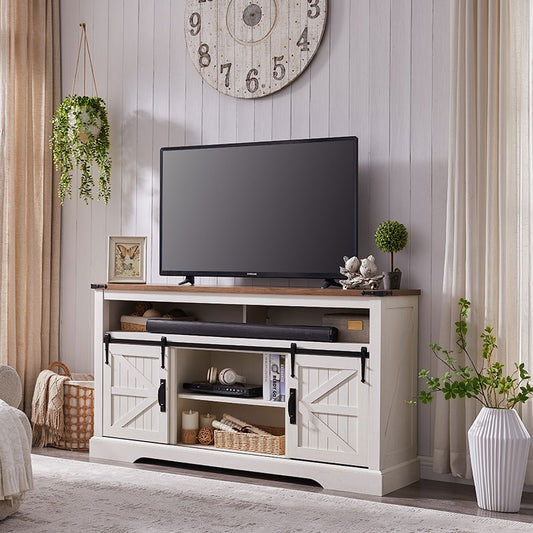 OKD Modern Industrial Farmhouse TV Stand with Slide Barn Door