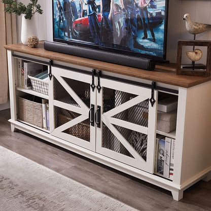 OKD Farmhouse TV Stand With Sliding Barn Door